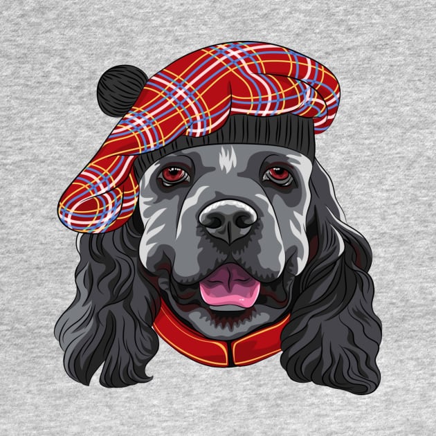 Funny smiling dog American Cocker Spaniel in red Scottish Tam by amramna